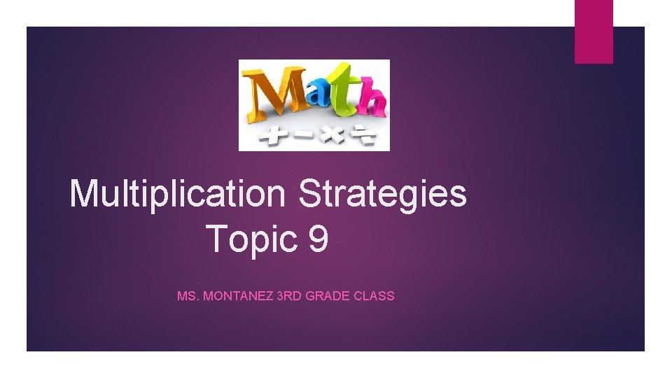 Multiplication Strategies Topic 9 MS. MONTANEZ 3 RD GRADE CLASS 