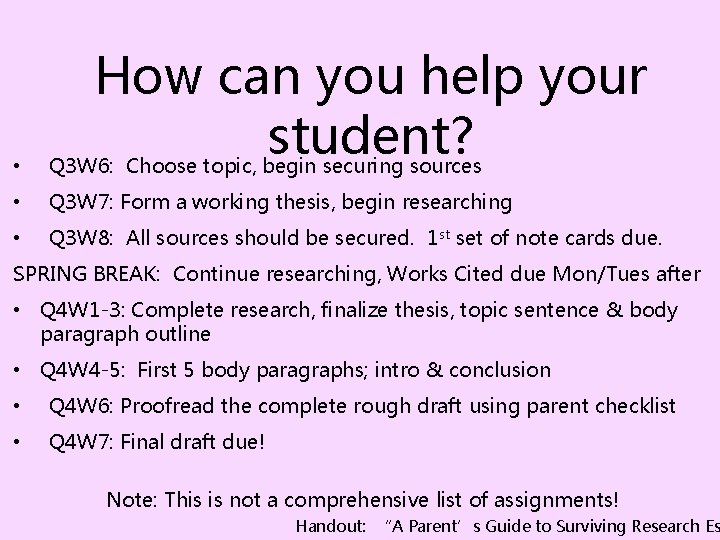 How can you help your student? • Q 3 W 6: Choose topic, begin