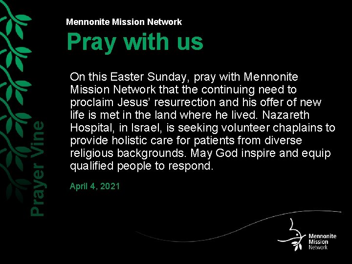 Mennonite Mission Network Prayer Vine Pray with us On this Easter Sunday, pray with