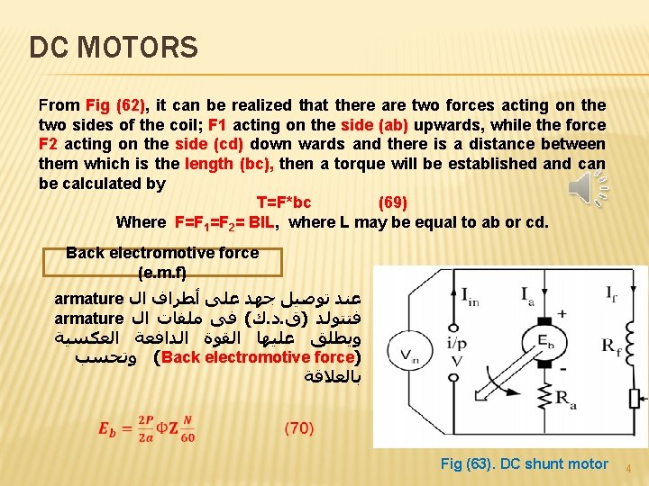 DC MOTORS From Fig (62), it can be realized that there are two forces DC MOTORS From Fig (62), it can be realized that there are two forces