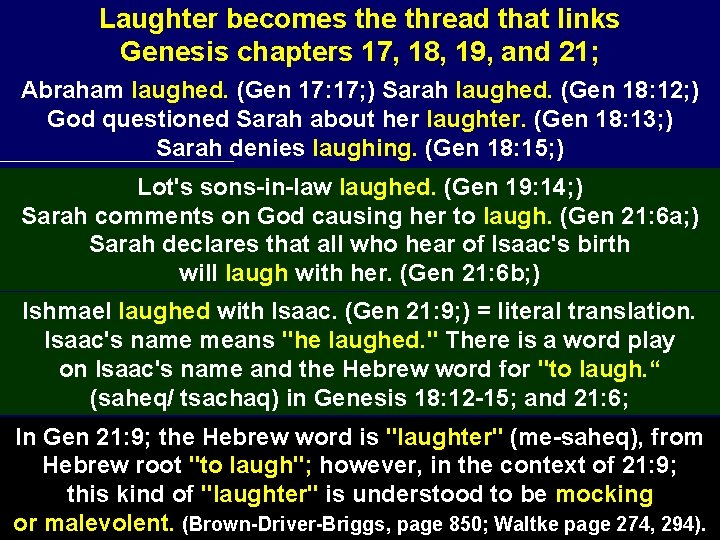 Laughter becomes the thread that links Genesis chapters 17, 18, 19, and 21; Abraham