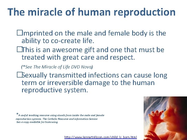 The miracle of human reproduction �Imprinted on the male and female body is the