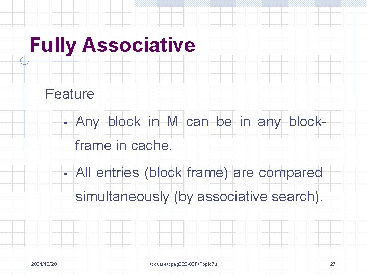 Fully Associative Feature § Any block in M can be in any blockframe in