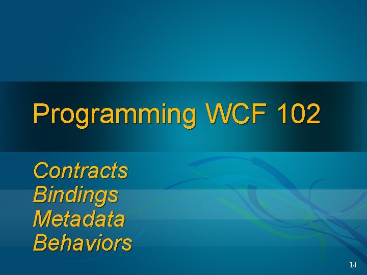 Programming WCF 102 Contracts Bindings Metadata Behaviors 14 