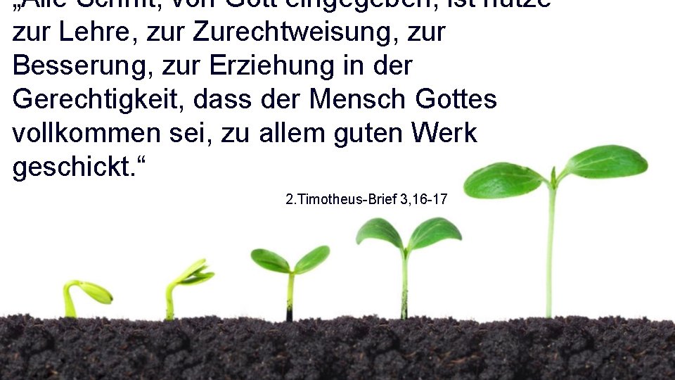 „Alle Schrift, von Gott eingegeben, ist nütze zur Lehre, zur Zurechtweisung, zur Besserung, zur