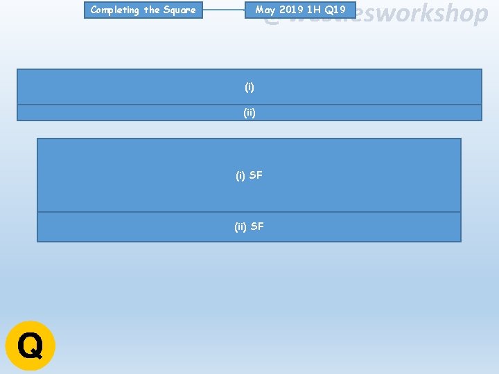 @westiesworkshop May 2019 1 H Q 19 Completing the Square (i) (i) SF (ii)