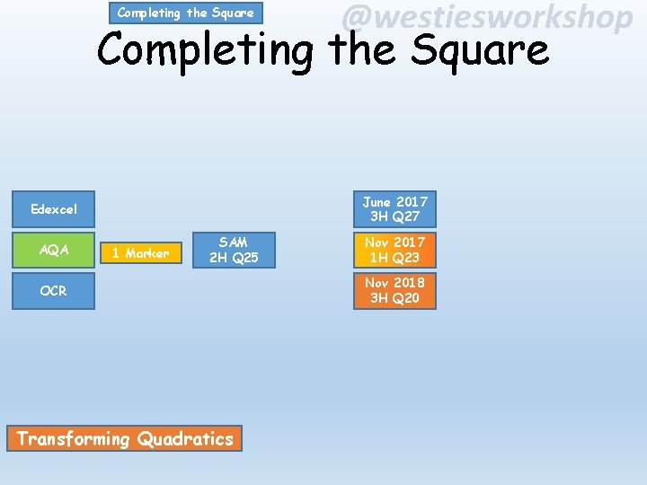 Completing the Square @westiesworkshop Completing the Square June 2017 3 H Q 27 Edexcel
