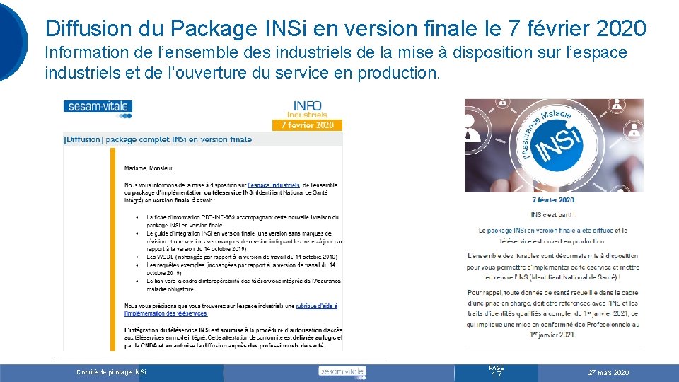 Diffusion du Package INSi en version finale le 7 février 2020 Information de l’ensemble