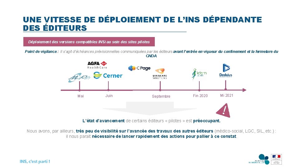 UNE VITESSE DE DÉPLOIEMENT DE L’INS DÉPENDANTE DES ÉDITEURS Déploiement des versions compatibles INSi