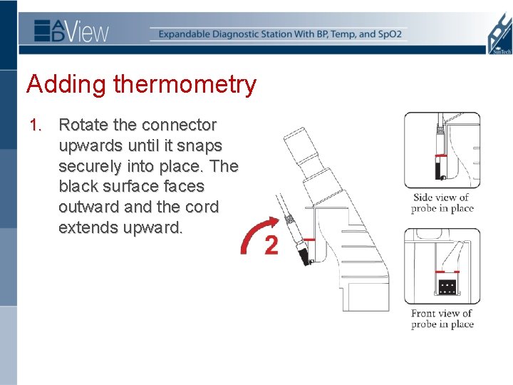 Adding thermometry 1. Rotate the connector upwards until it snaps securely into place. The