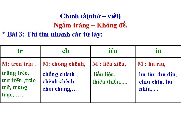 Chính tả(nhớ – viết) Ngắm trăng – Không đề. * Bài 3: Thi tìm