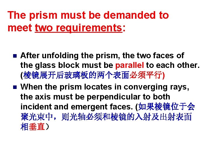 The prism must be demanded to meet two requirements: n n After unfolding the