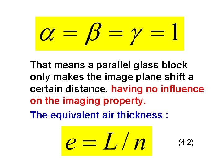 That means a parallel glass block only makes the image plane shift a certain