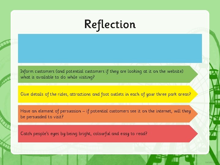 Reflection Inform customers (and potential customers if they are looking at it on the
