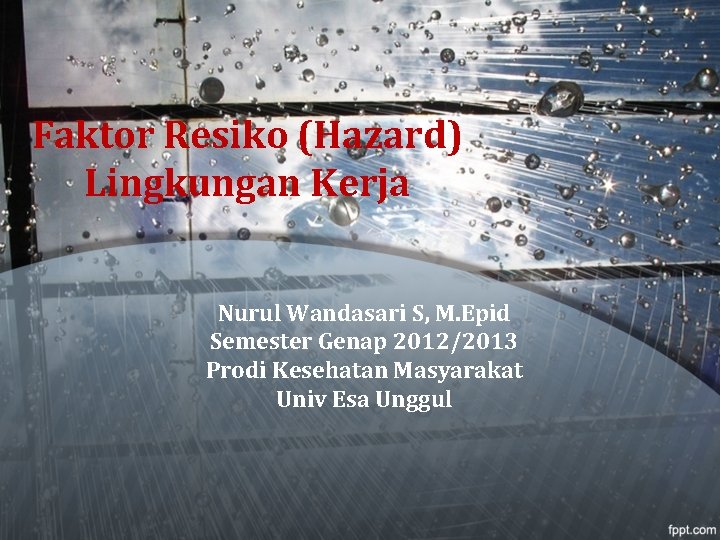 Faktor Resiko (Hazard) Lingkungan Kerja Nurul Wandasari S, M. Epid Semester Genap 2012/2013 Prodi