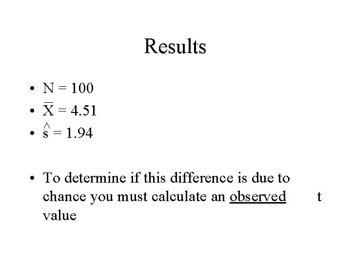 Results • N = 100 • X = 4. 51 • s = 1.