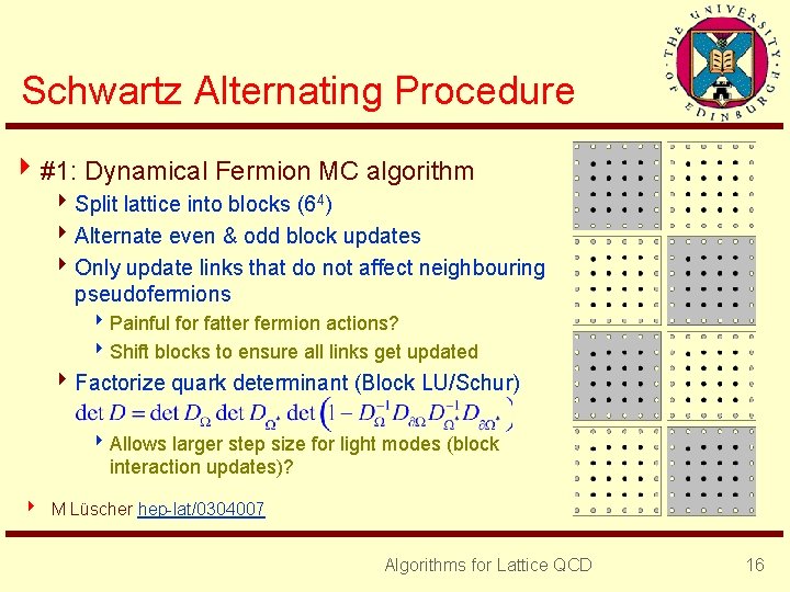 Schwartz Alternating Procedure 4 #1: Dynamical Fermion MC algorithm 4 Split lattice into blocks