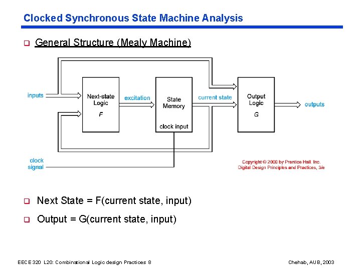 Clocked Synchronous State Machine Analysis q General Structure (Mealy Machine) q Next State =