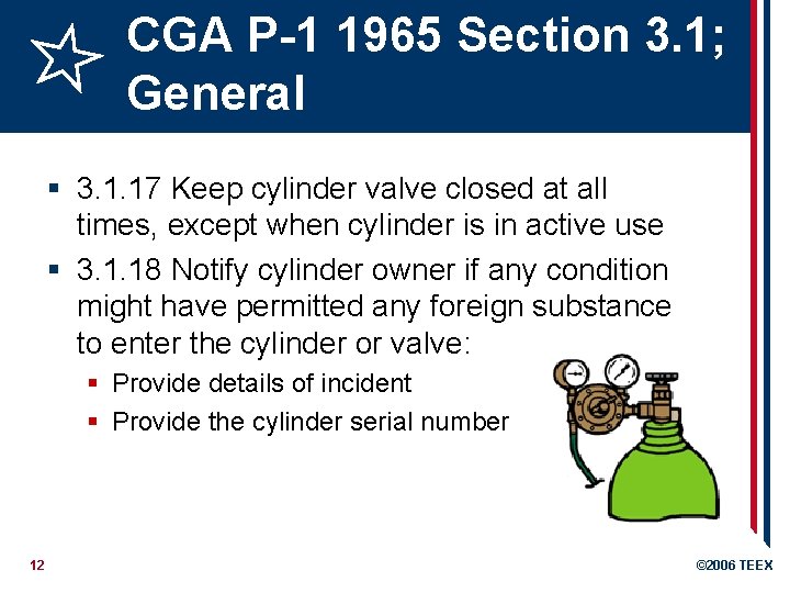 CGA P-1 1965 Section 3. 1; General § 3. 1. 17 Keep cylinder valve