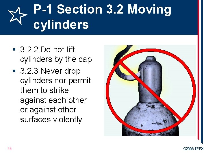 P-1 Section 3. 2 Moving cylinders § 3. 2. 2 Do not lift cylinders