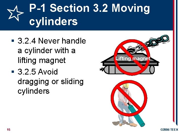 P-1 Section 3. 2 Moving cylinders § 3. 2. 4 Never handle a cylinder