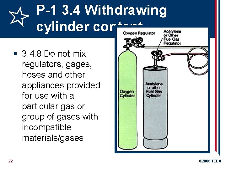 P-1 3. 4 Withdrawing cylinder content § 3. 4. 8 Do not mix regulators,