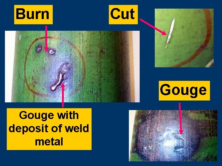 Burn Cut Gouge FOR EXAMPLE… Subtitles Gouge with & Transitions deposit of weld metal