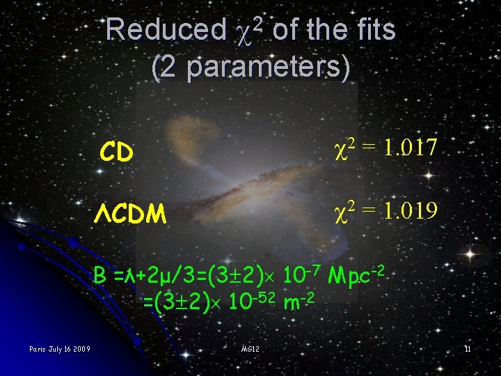 2 Reduced of the fits (2 parameters) CD 2 = 1. 017 ΛCDM 2
