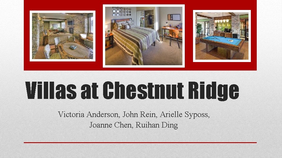 Villas at Chestnut Ridge Victoria Anderson, John Rein, Arielle Syposs, Joanne Chen, Ruihan Ding