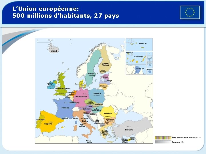 L’Union européenne: 500 millions d’habitants, 27 pays États membres de l’Union européenne Pays candidats