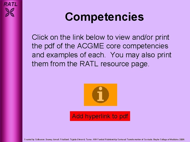 RATL Competencies Click on the link below to view and/or print the pdf of