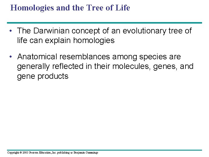 Homologies and the Tree of Life • The Darwinian concept of an evolutionary tree