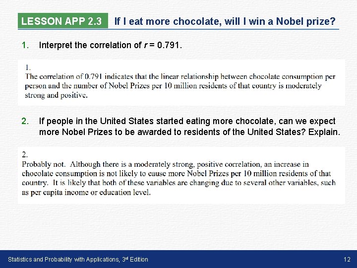 LESSON APP 2. 3 If I eat more chocolate, will I win a Nobel