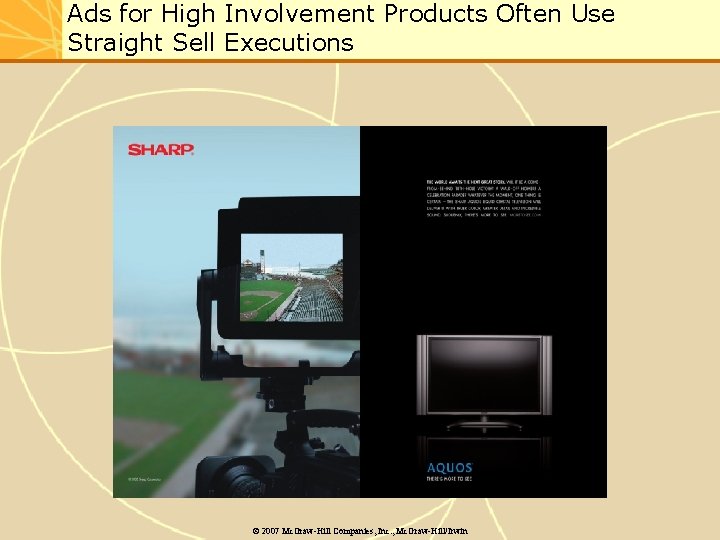 Ads for High Involvement Products Often Use Straight Sell Executions © 2007 Mc. Graw-Hill