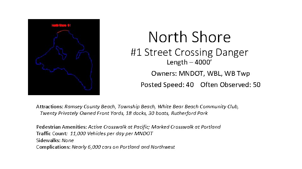 North Shore #1 Street Crossing Danger Length – 4000’ Owners: MNDOT, WBL, WB Twp