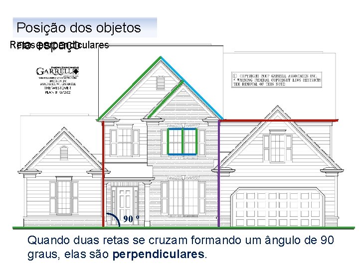 Posição dos objetos Retas perpendiculares no espaço 90 º Quando duas retas se cruzam