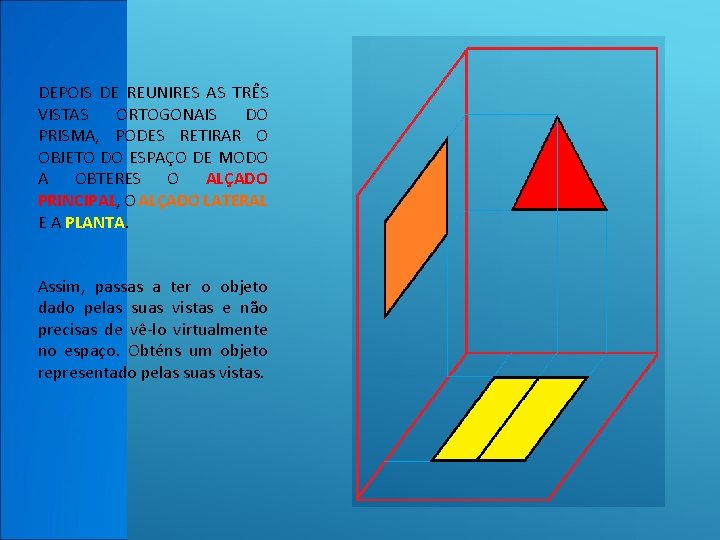 DEPOIS DE REUNIRES AS TRÊS VISTAS ORTOGONAIS DO PRISMA, PODES RETIRAR O OBJETO DO