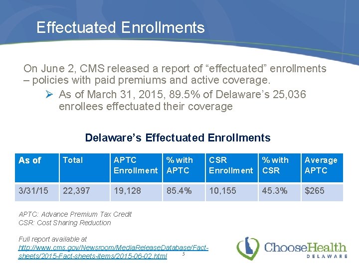 Effectuated Enrollments On June 2, CMS released a report of “effectuated” enrollments – policies