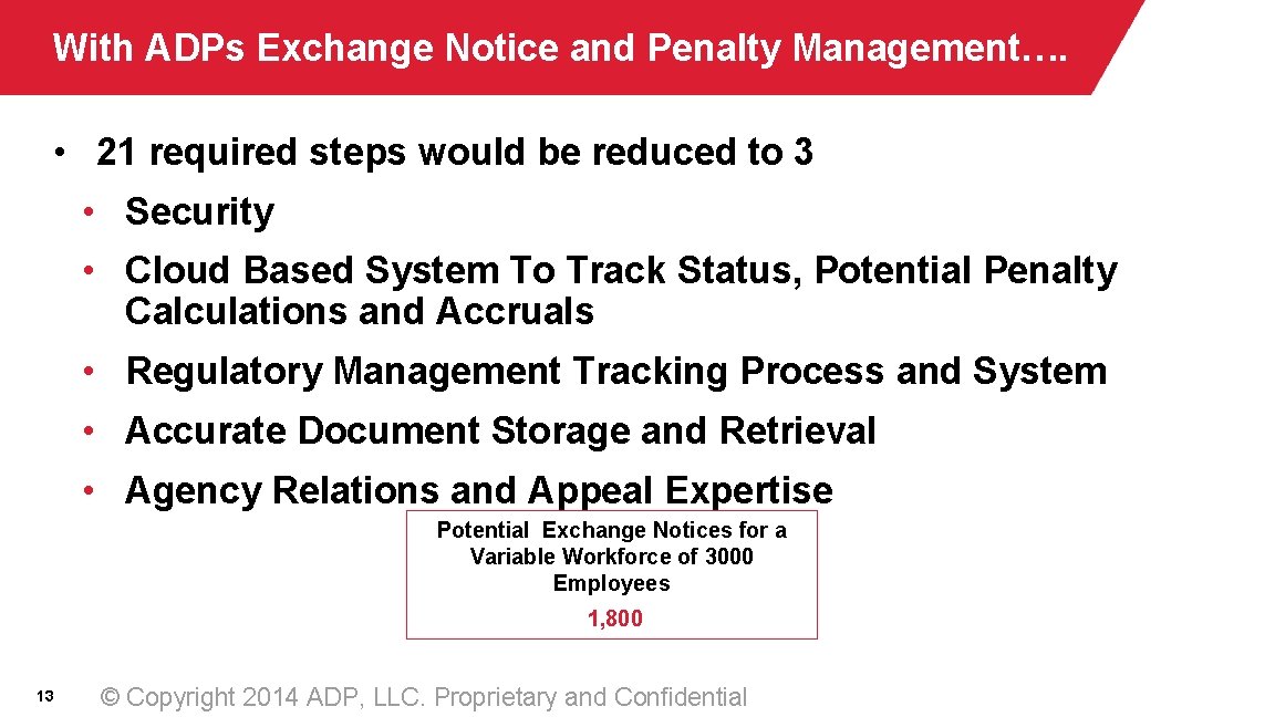 With ADPs Exchange Notice and Penalty Management…. • 21 required steps would be reduced