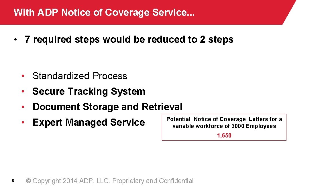 With ADP Notice of Coverage Service. . . • 7 required steps would be