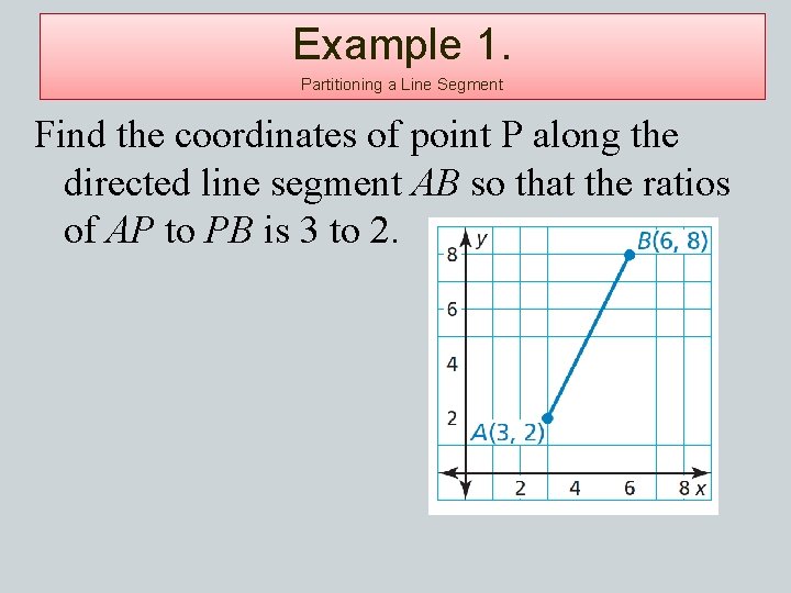 Example 1. Partitioning a Line Segment Find the coordinates of point P along the