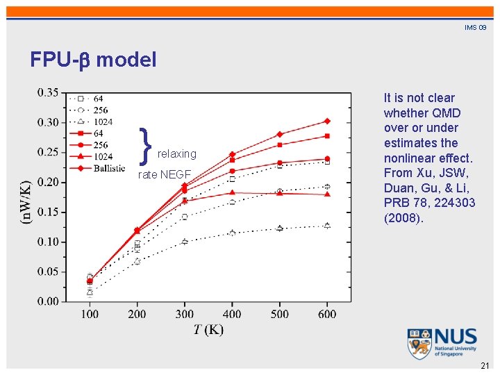 IMS 09 FPU- model } relaxing rate NEGF It is not clear whether QMD