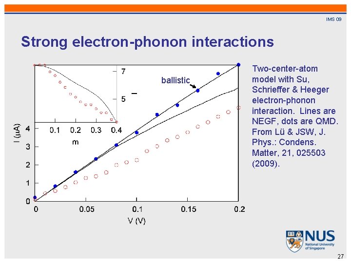 IMS 09 Strong electron-phonon interactions ballistic Two-center-atom model with Su, Schrieffer & Heeger electron-phonon
