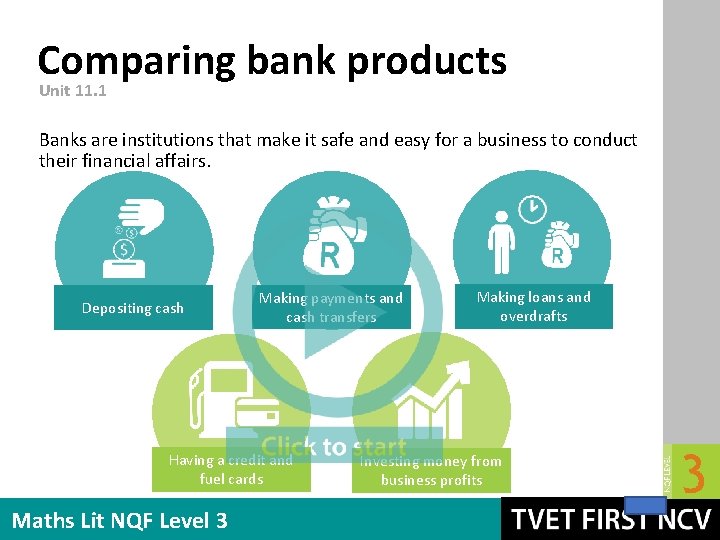 Comparing bank products Unit 11. 1 Banks are institutions that make it safe and