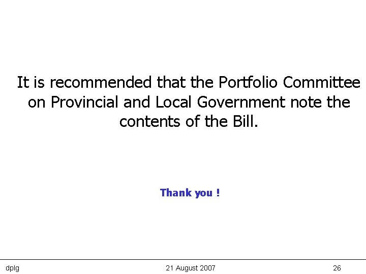 It is recommended that the Portfolio Committee on Provincial and Local Government note the