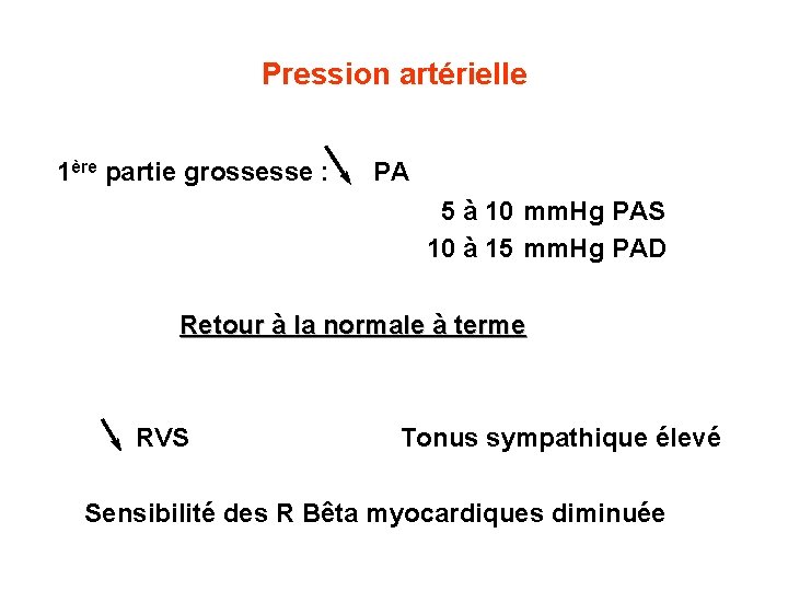 Pression artérielle 1ère partie grossesse : PA 5 à 10 mm. Hg PAS 10