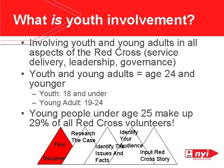 What is youth involvement? • Involving youth and young adults in all aspects of