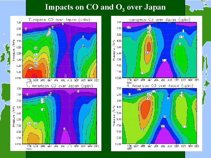 Impacts on CO and O 3 over Japan 