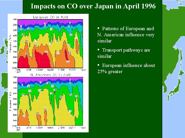 Impacts on CO over Japan in April 1996 • Patterns of European and N.