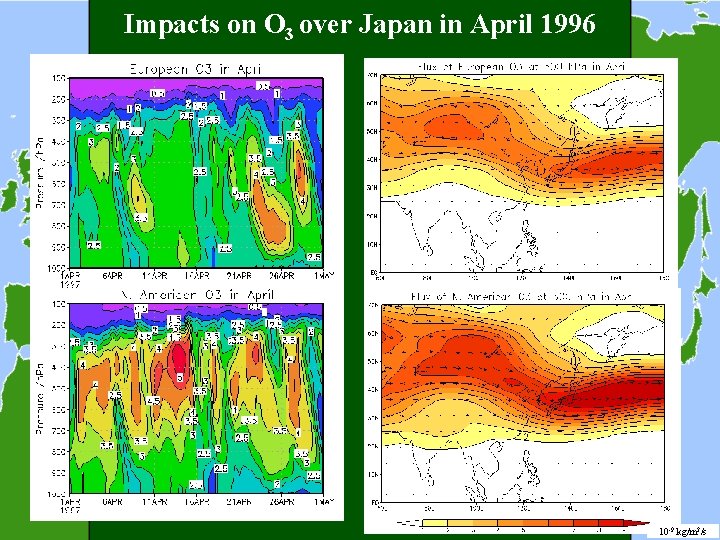 Impacts on O 3 over Japan in April 1996 10 -9 kg/m 2/s 